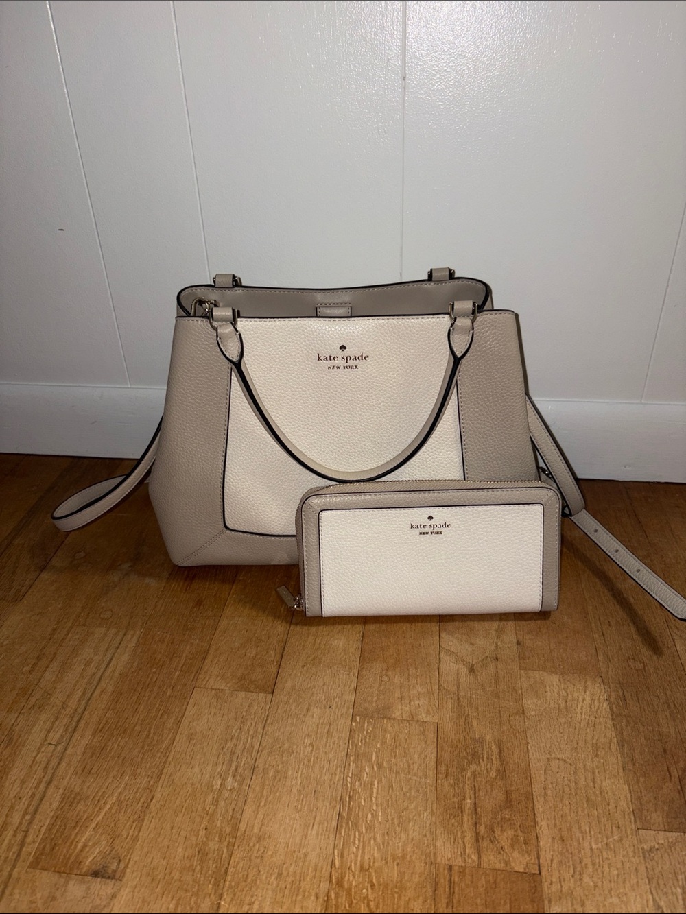 kate spade Two-Tone Cream & Taupe Satchel with Matching Wallet